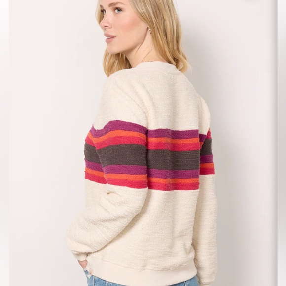 Faherty Vista cream stripe pullover Crewneck cotton looped sweater XS NWT - Picture 5 of 13